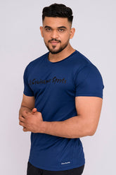 Solid Dye Round Neck T-Shirts Navy Firozi (D)